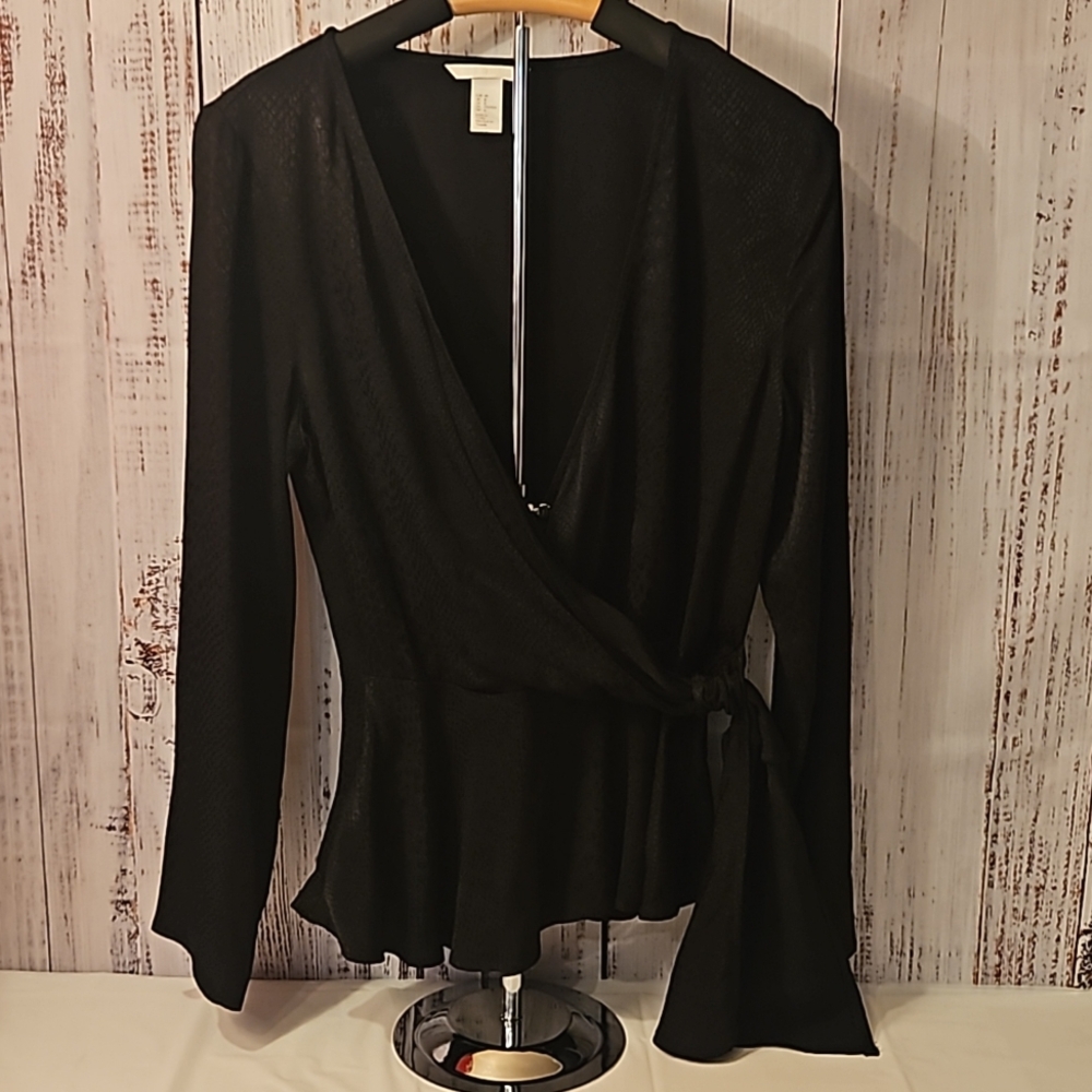 H&M Long Sleeve Jacquard-Weave Peplum Blouse